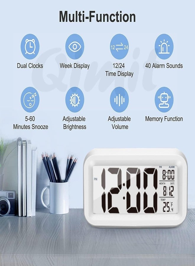 QIMIT Digital Alarm Clock Table Clock for Students, Home, Office, Corporate with Automatic Sensor, Date & Temperature (Rectangle White Clock) - Image 5